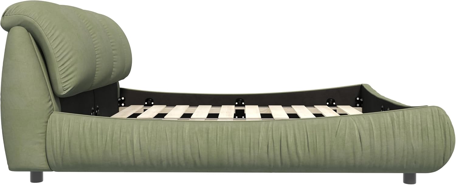 King Size Upholstered Bed Frame with Oversized Padded Headboard Backrest, Modern King Bed Frame with Solid Wood Frame, Heavy Duty Queen Bed Frame for No Box Spring Needed, Green