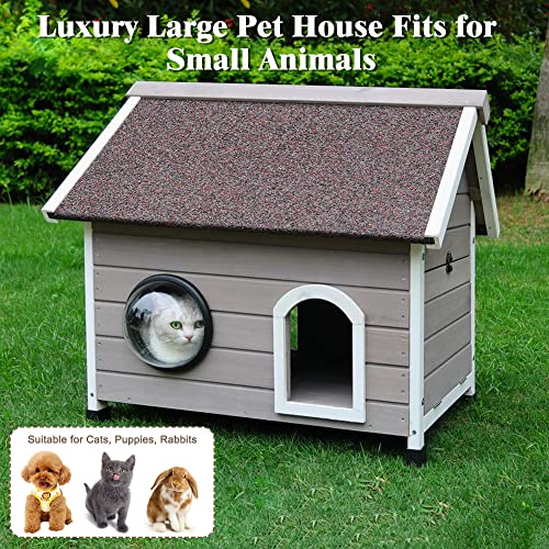 Deblue Outdoor Cat House Weatherproof, Feral Cat House Outdoor Large Wooden Stray Cat Shelter With Viewing Window, Attic And Escape Door #TOP7