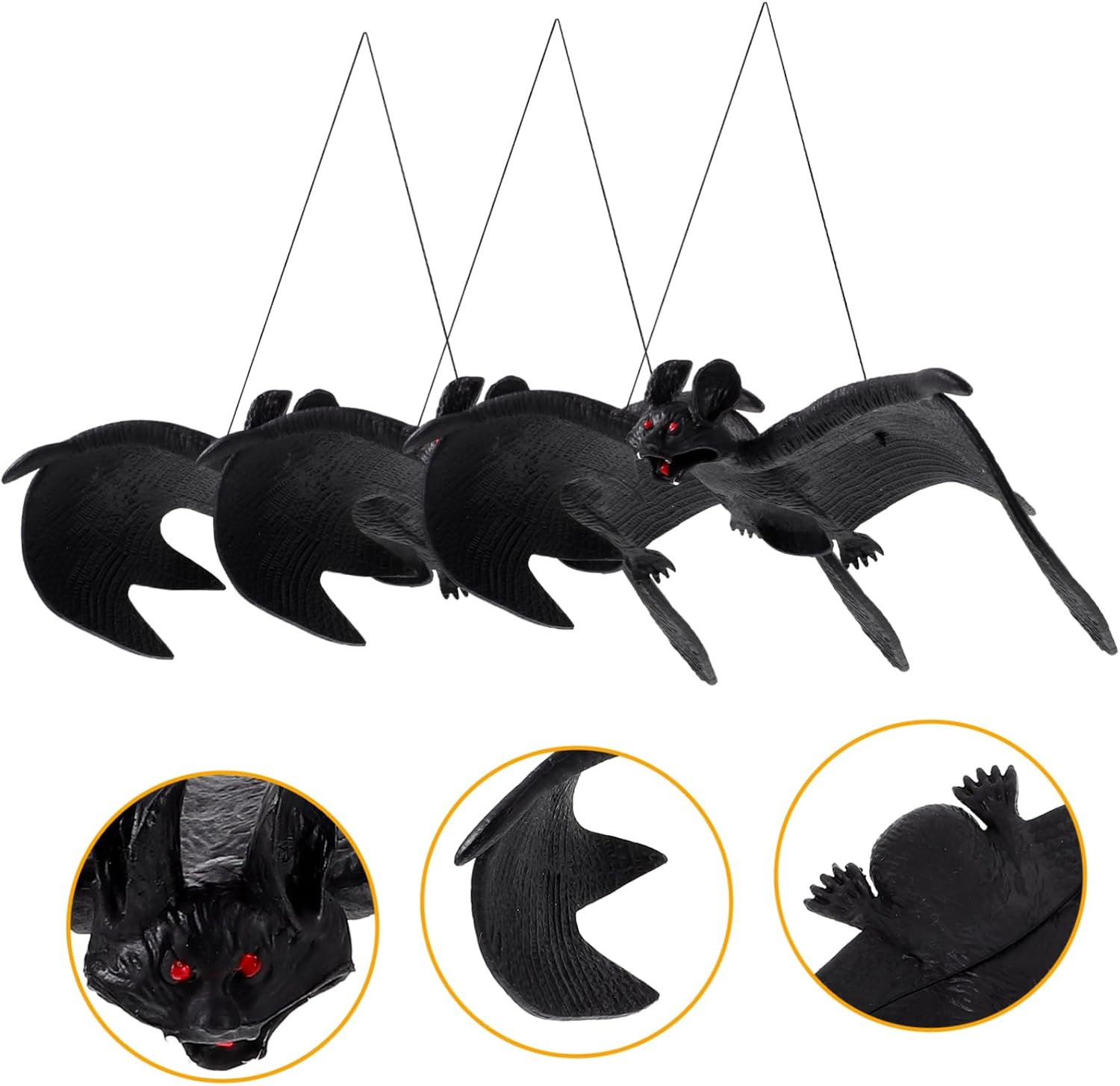 WOONEKY 3pcs Scary Bat Pendant Decor for Halloween Eye-catching Hanging Bats for Party Scene Layout and Themed Events Unique Design for Versatile Use