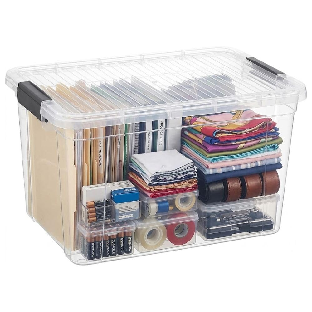 Superio 26.5 Quart Clear Plastic Storage Boxes with Lids, Stackable Organizer Containers, BPA-Free Storage Bins for Home, Office, School &amp; Dorm, 1 Pack