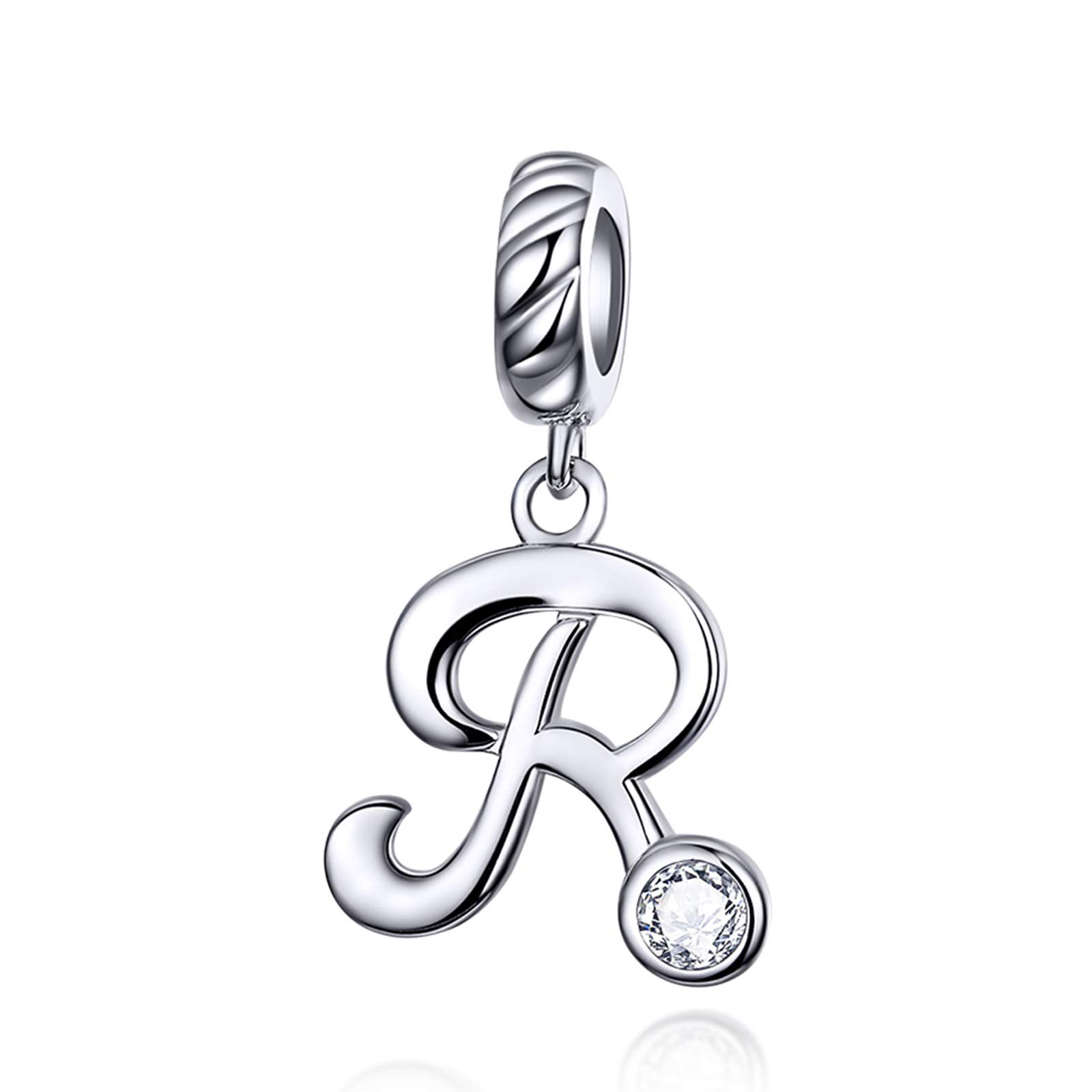 LaMenars Letras Colgantes de Alfabeto A-Z Abalorios Charms Originales Plata de Ley 925 con Circonita Cúbica para Pandora & Europeo Pulseras Brazaletes Collares para Mujer