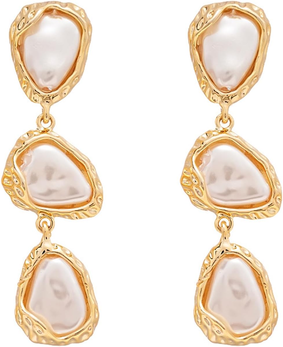 Gold Pearl Dangle Earrings for Women Chunky Gold Statement Drop Earrings Vintage Big Pearl Bridesmaid Earring Trendy Prom Wedding Jewelry Gift - Image 8