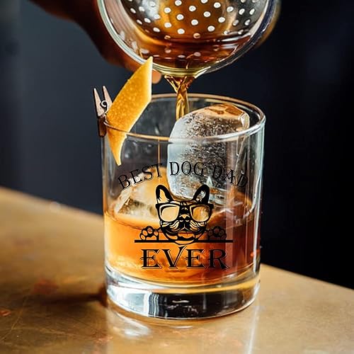 Miniatura 3 de Perfectinsoy Vaso de whisky Dog Dad Ever con caja de regalo, lindo tema de bulldog francés, regalos para amantes de los perros para él, papás de