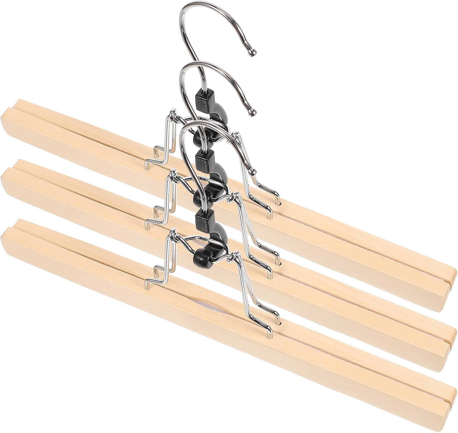 Pants and Skirt Hangers 3 Pcs with Clips Natural Solid Wood