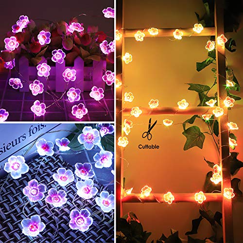 Flower String Lights Battery Operated, 16 Colors 40 Led 13Ft Cherry Blossom Lights, 132 Modes Usb Decorative Lights With Remote Control Gift For Teen Girls Kids Wedding Garden Decor #TOP2