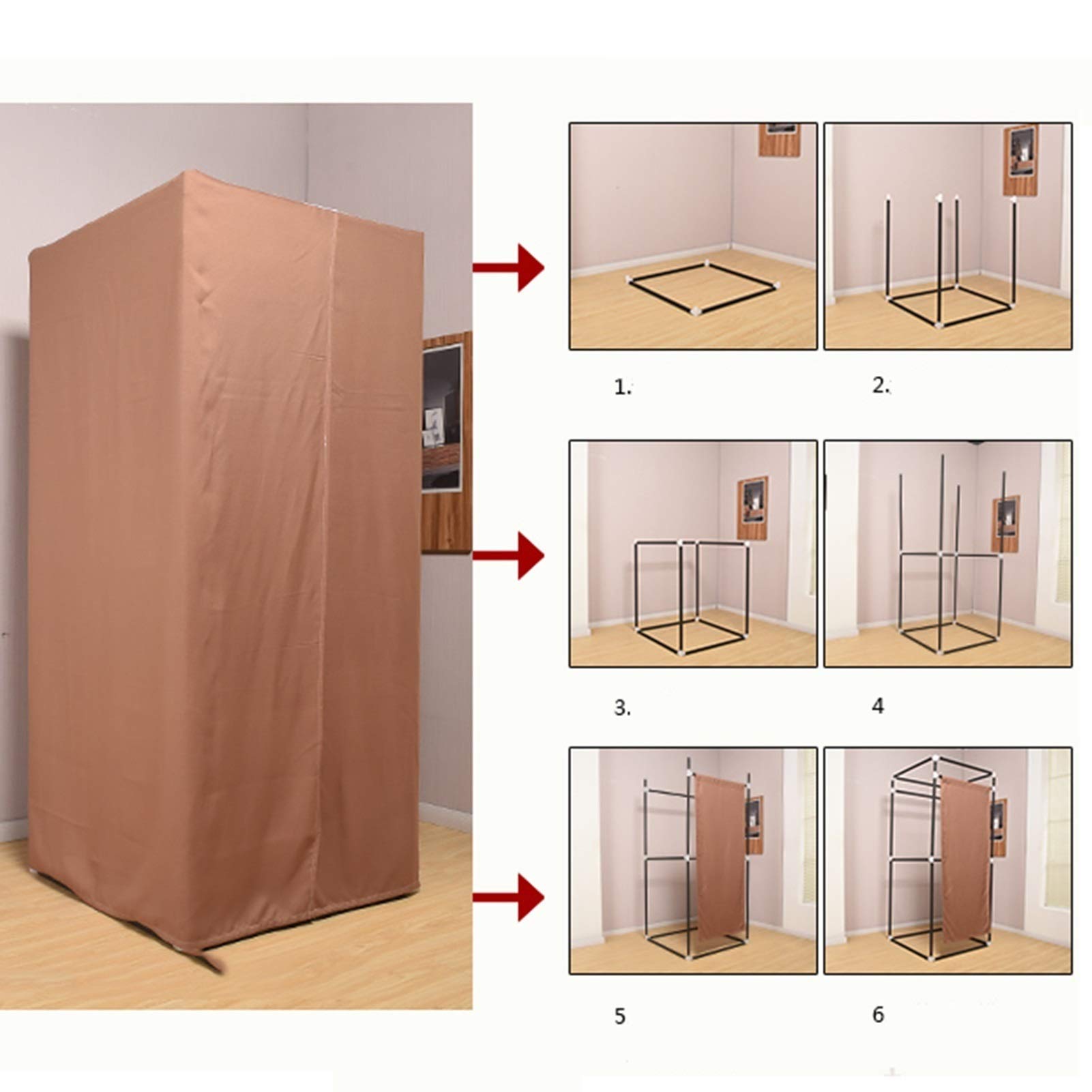 Vestiaire carré simple et portable en matériau double face, degré d'ombrage, plus haut et plus durable, avec kit de rideau de porte et cadre en métal et étagère pliante.