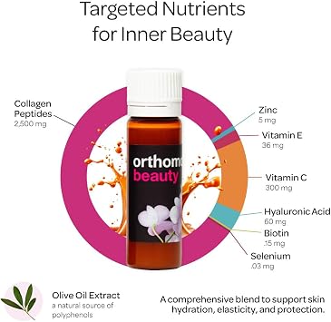 Orthomol Beauty Supplement for Hair, Skin & Nails with Collagen Hydrolysate and Biotin, Hyaluronic Acid, Vitamin E and Coenzyme Q10, Women's Liquid Beauty Vitamins (7 Day Supply) | Supports hair, skin & nail health, Collagen, Hydrolysate, Biotin, Hyaluronic acid, Vitamin E & CoQ10, Liquid Beauty