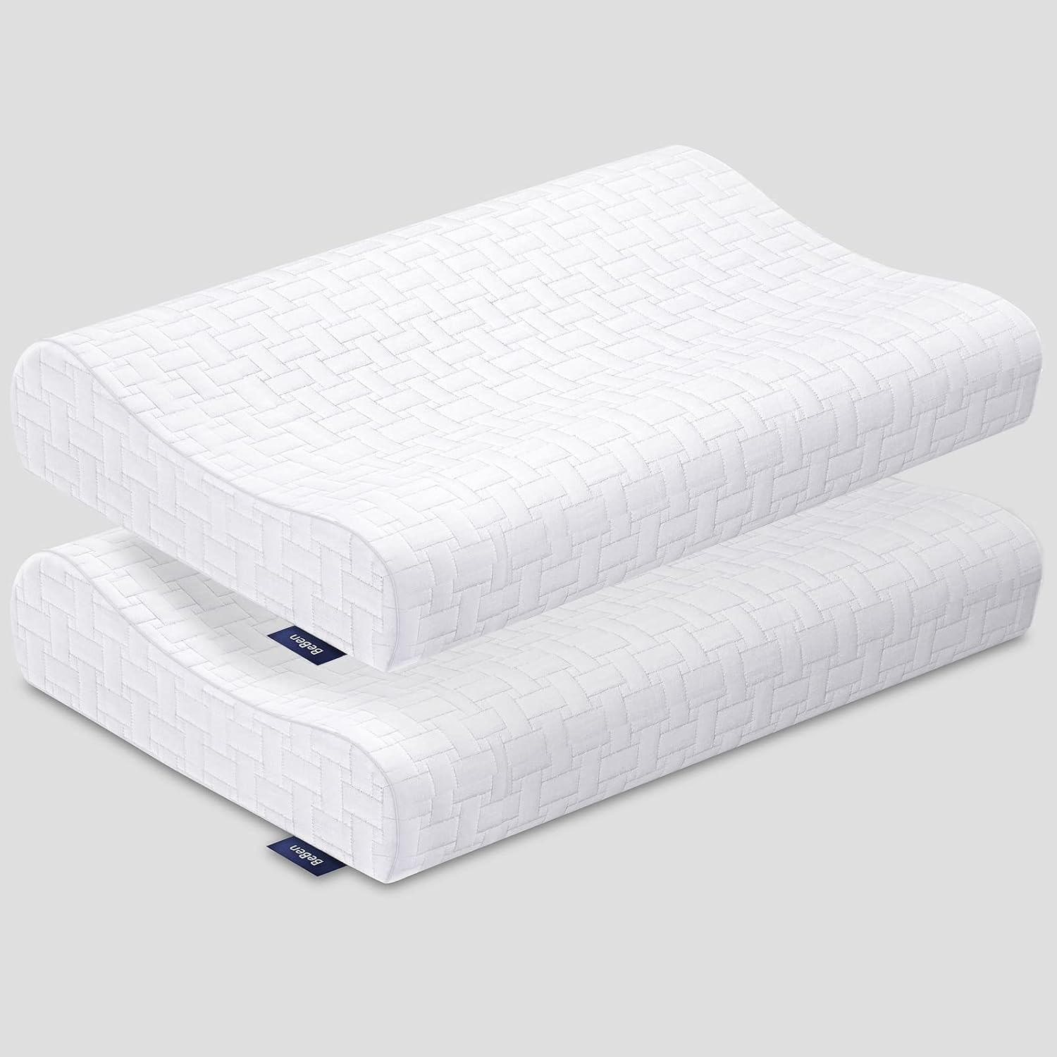 BeBen Contour Memory Foam Pillow for Neck Pain Relief, Adjustable Neck Pillow for Side Sleepers, Ergonomic Bed Pillow Small Size Desgin for Travel and Childs(Set of 2)
