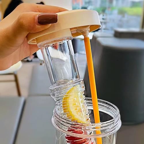Miniatura 3 de Botella de agua con infusor de frutas, botella de agua plegable de 30 onzas, botella de agua con pajilla, botellas de agua reutilizables sin BPA,