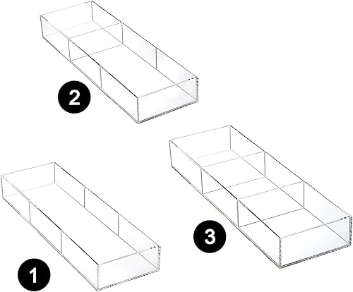 Miniatura 4 de Peohud Paquete de 2 bandejas organizadoras de cajones de acrílico, 6/3 secciones transparentes para cajones, almacenamiento de cajones de basura