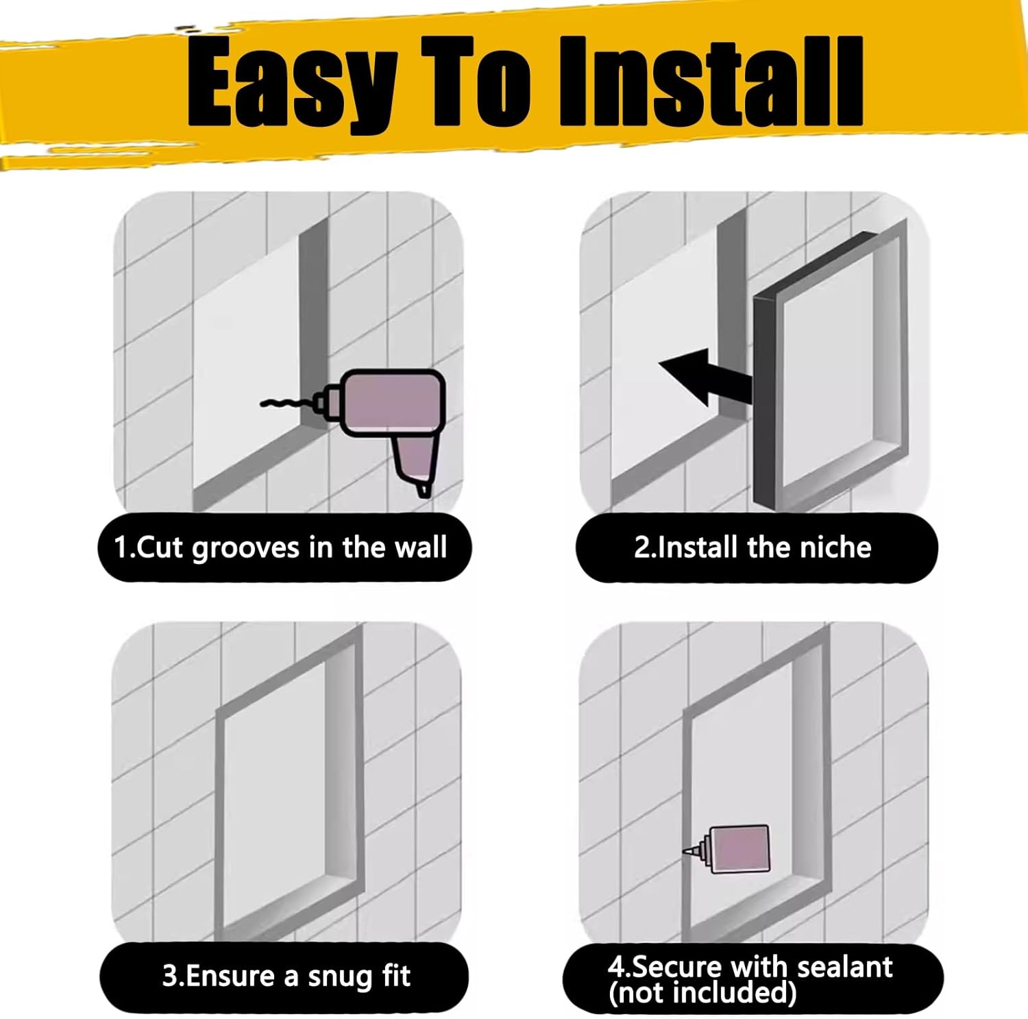 3-in-1 Trash Can with Tissue Holder Combo, Heavy Duty Niche for Shower Wall No Tile, Space-Saving Toiletries Storage Rack, Easy to Install(2-in-1-B)