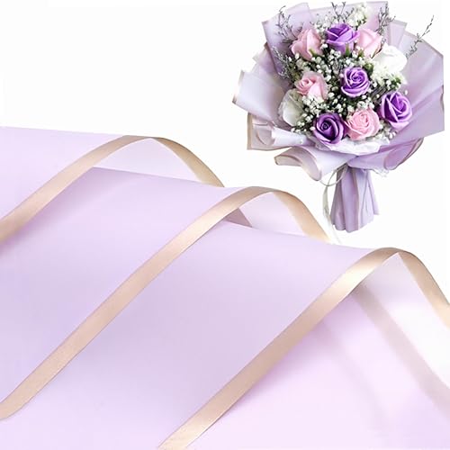 Jutieuo 20 hojas de papel de regalo de flores moradas, impermeable, borde dorado, papel de regalo, suministros de floristería (22.8 x 22.8 pulgadas)