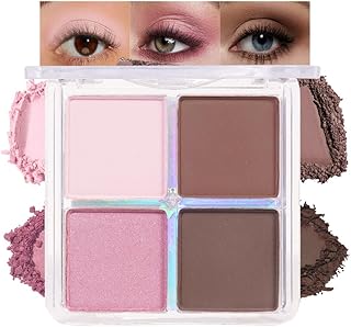 evpct Pink Powder Eyeshadow Quad Palette, Light Pink Rose Nude Chocolate Dark Brown Matte Glitter Shimmer Matte High Pigment Eye Shadow Palette Makeup for older Women, Smudge Proof Vegan Cruelty-free
