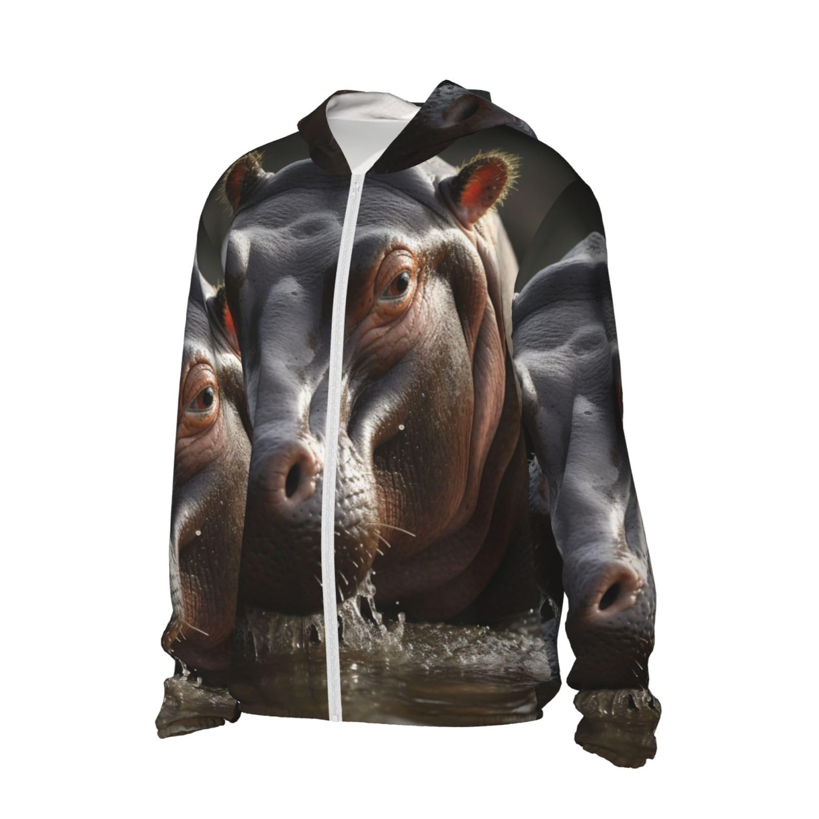 UPF 50+ Light Jacket Full Zip Sun Protection Hoodie for Women Men Long Sleeve Hippo Sun Shirts Black