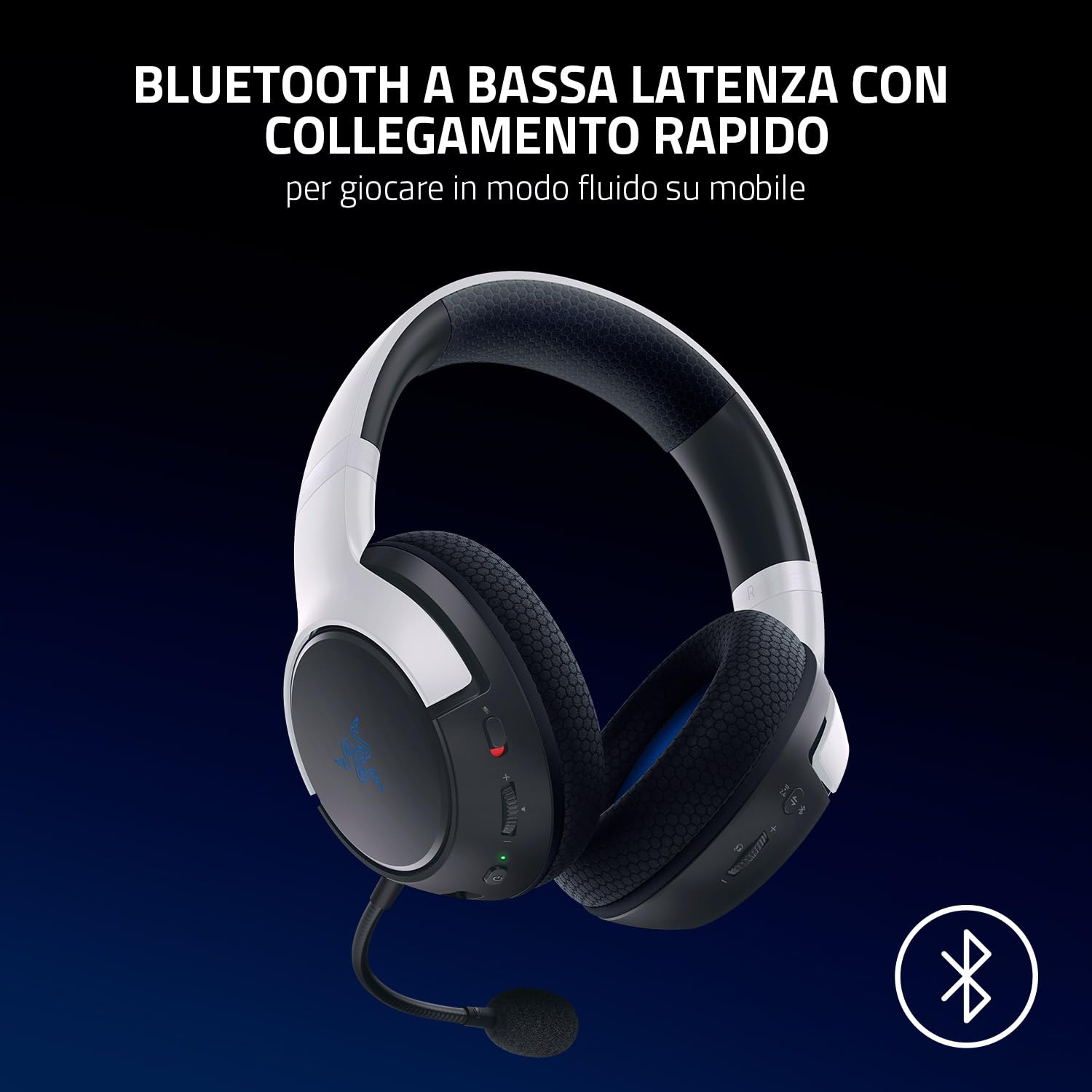 Razer Kaira per Playstation - Doppia Cuffia Wireless per PlayStation 5 - Driver TriForce da 50mm - Microfono Cardioide HyperClear - SmartSwitch - Schiuma di Memoria FlowKnit, Nero-Bianco
