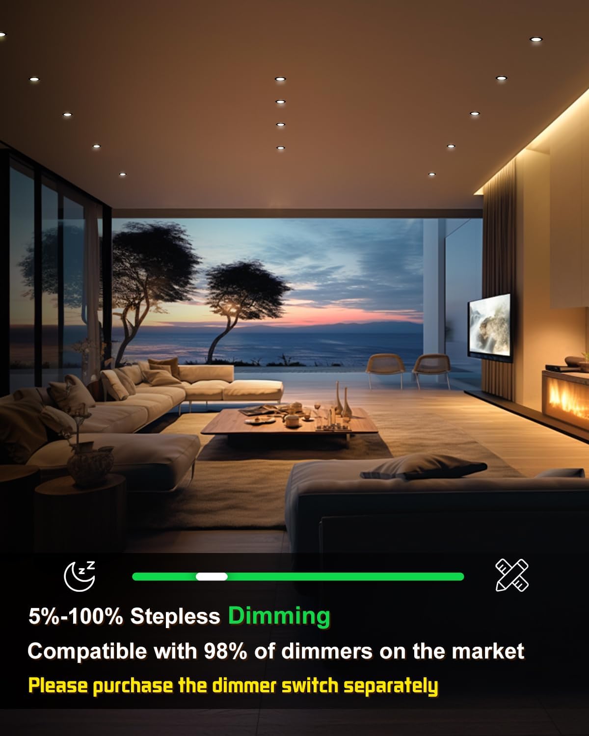 zouzai 12 Pack 4 Inch Black 5CCT Reset Ultra-Thin LED Recessed Ceiling Light with Junction Box, 2700K/3000K/3500K/4000K/5000K Selectable, 9W Dimmable, led can Lights - ETL and Energy Star Certified