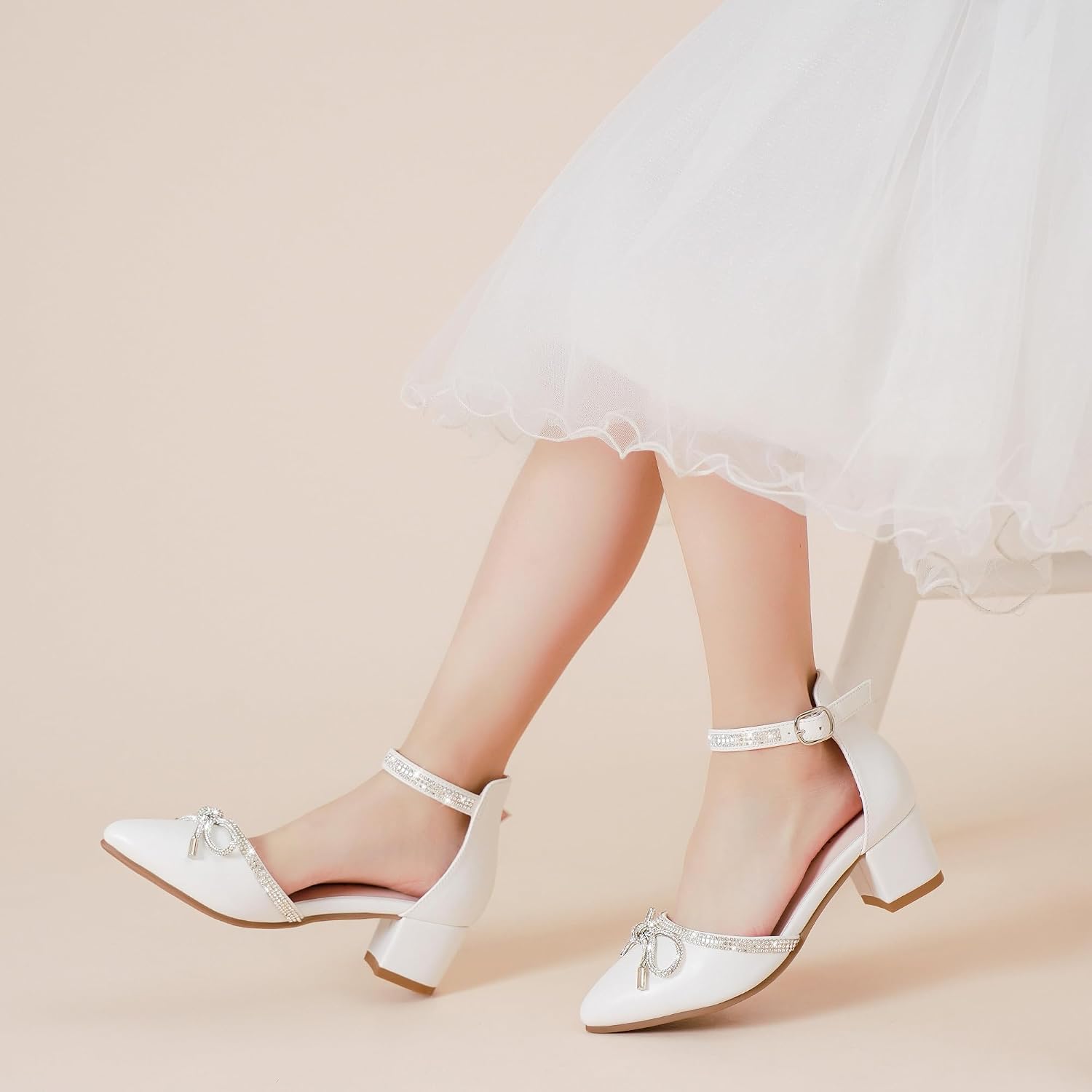 LAURMOSA Girls Sandals Closed Toe High Heels Pointed Toe Ankle Strap Pumps image 2
