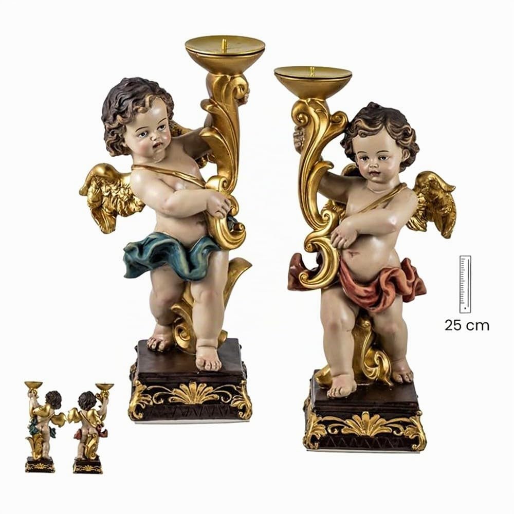 Veleros Ángeles 2 figuras 25 cm. imagen resina dorados sábanas azul roja