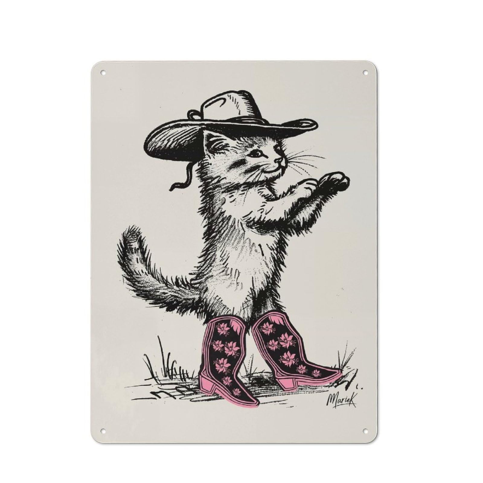 Junmoney Style-20 Cowgirl Boot Kitten Cat Rustic Tin Sign 40X30cm For Man Cave Or Games Room, Housewarming Present For People Styling Man Cave And Games Room
