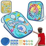 4 in 1 Bean Bag Toss Game Toy, Multifunctional Game Dart Board with 8 Sticky Balls Bean Toss Game with Collapsible Double Cornhole Toy for Toddlers Kids Ages 2-8 Year Old Outdoor Toys As Birthday Gift