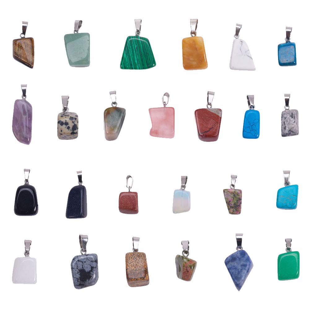 Beadthoven 24pcs Natural Irregular Gemstone Pendants Mixed Healing Stone Crystal Chakra Reiki Nugget Tumbled Rock Gemstone Charm Beads for DIY Necklace Jewelry Making