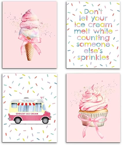 Miniatura 7 de VIIJJUE Decoración de Pared de Baño Azul, Conjunto de 4 Impresiones de Arte de Pared de Karaoke de Ducha Retro Azul para Niñas Preppy, Carteles de