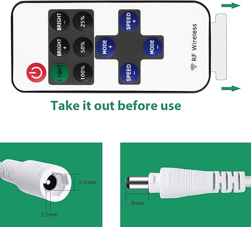 Miniatura 5 de Lamomo Tira de luces LED RF, control remoto inalámbrico de cuerda de neón con conector de CC, atenuador de 10 niveles para tira de luz LED de neón