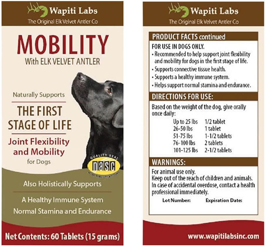 60 Count Dog Mobilty with Elk Velvet Antler Tablets
