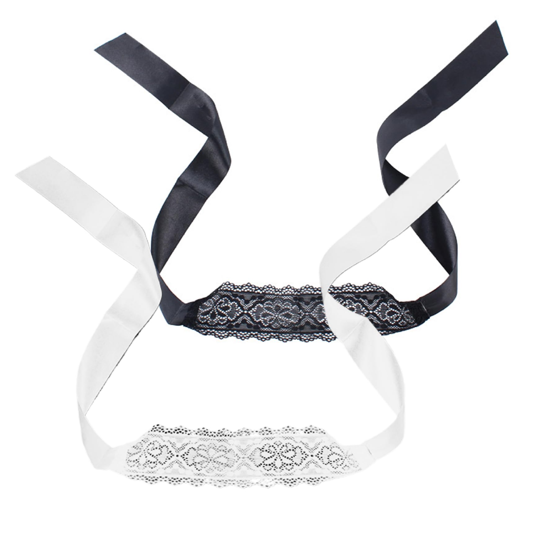 HoveeLuty 2 Pcs Lace Eye Mask for Woemen, Sexy Hollow Lace Blindfold for Adult Play White & Black, See-Through Masquerade Mask with Tie Straps for Halloween Cosplay Party