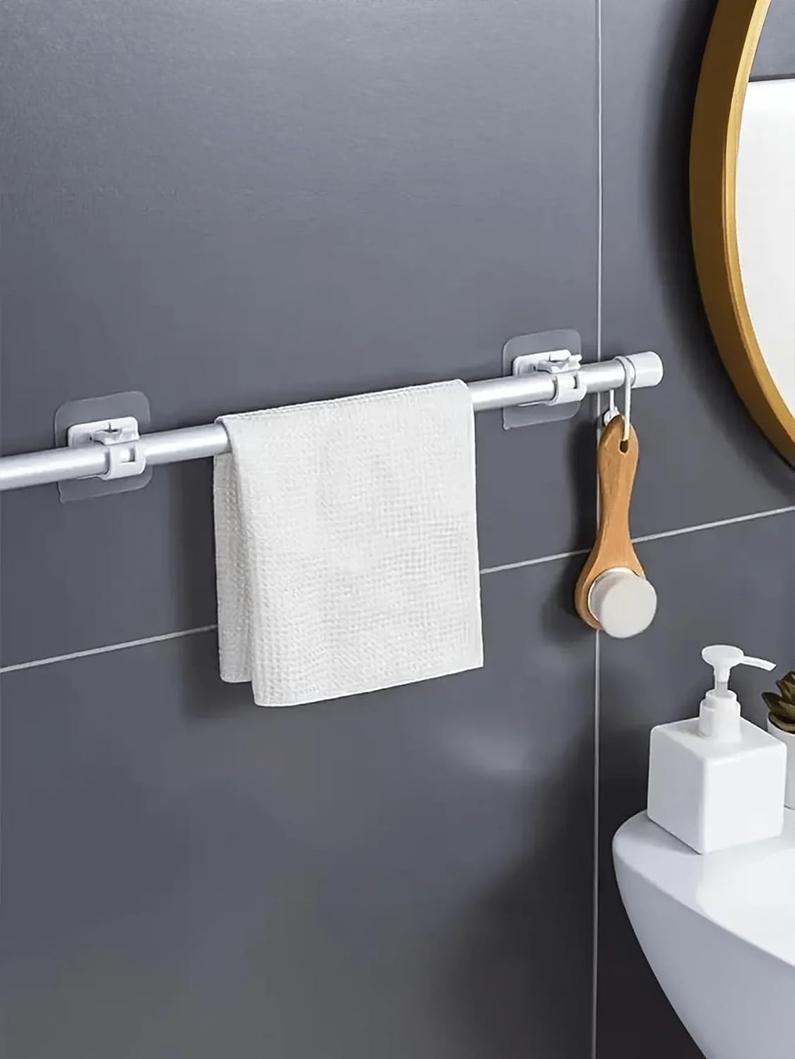 Curtain Rod Bracket 20Pcs Curtain Rod - Damage-Free Stick-On Horizontal Rod Holders with Secure Clip Design Adjustable Bracket for Hardware Replacement(Transparent)
