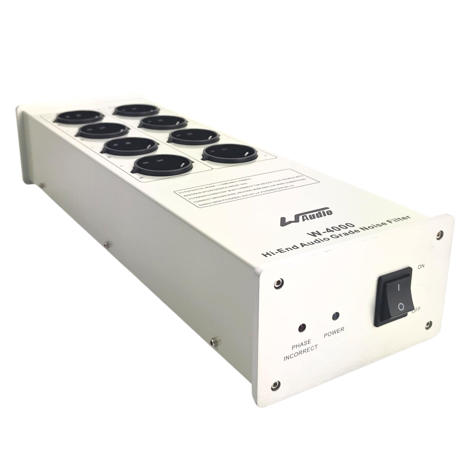 W-4000 del acondicionador del poder de la ca de WAudio, protector video audio de la sobretensión del purificador del poder del filtro del ruido con los zócalos del estándar europeos (Plata)