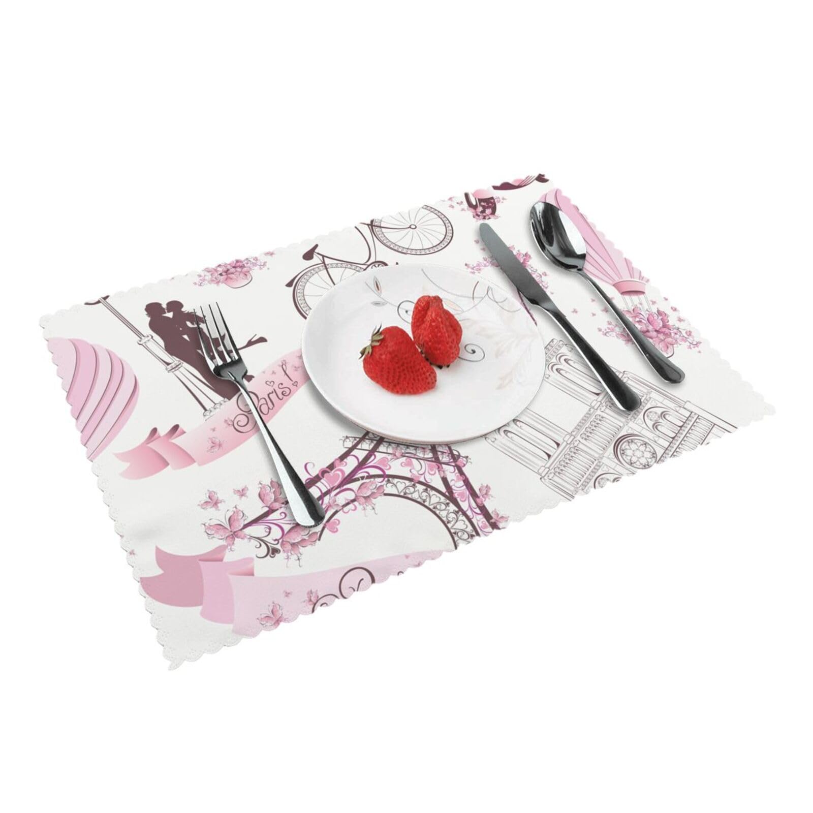 4 PCS Heat Resistant Placemat 45x30 CM, Romantic Paris Butterfly Eiffel Printed Non-Slip Place Mats for Kitchen Dining Table Indoor Outdoor