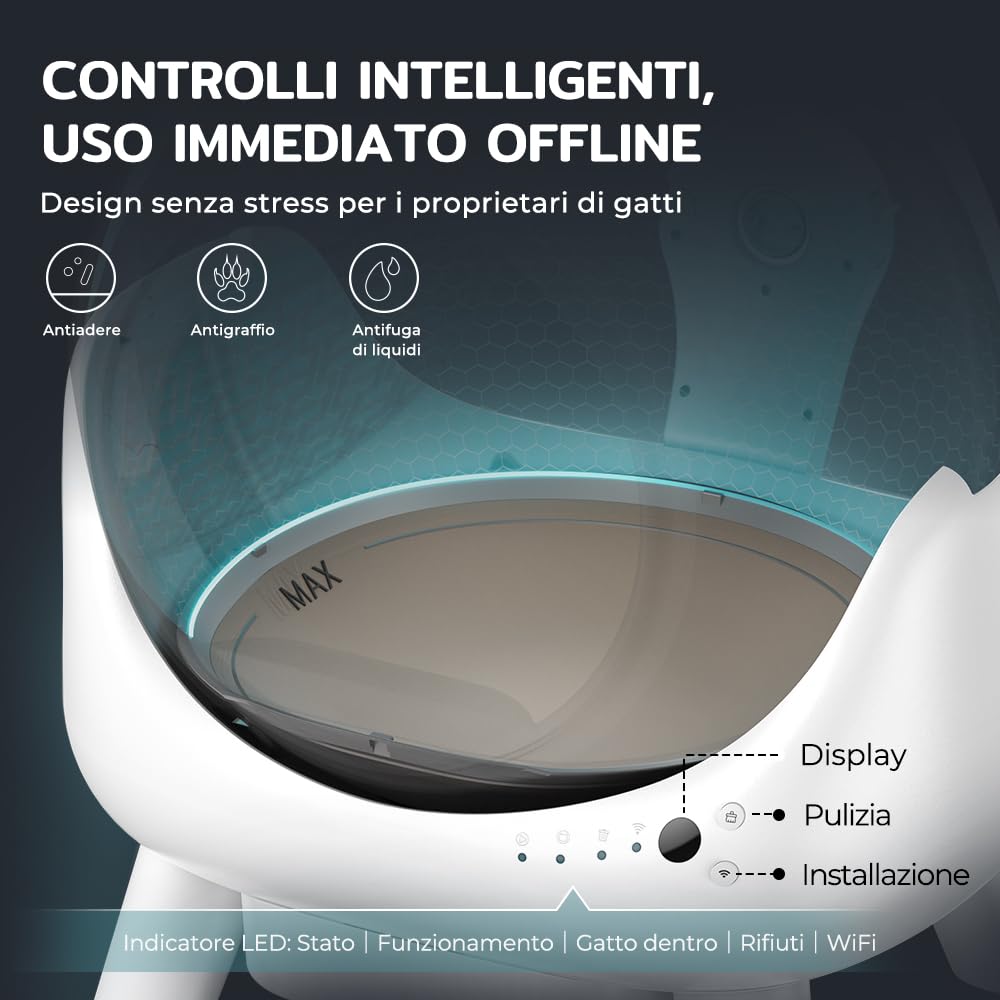 Redkey X1 Litiere Chat Autonettoyante, 95L Litière Automatique, Anti-Odeurs, Contrôle APP, Anti-Fuites/Pincement/Odeur, Compatible avec Tous Types de Litière, pour Foyers Multi-Chats (Blanc)