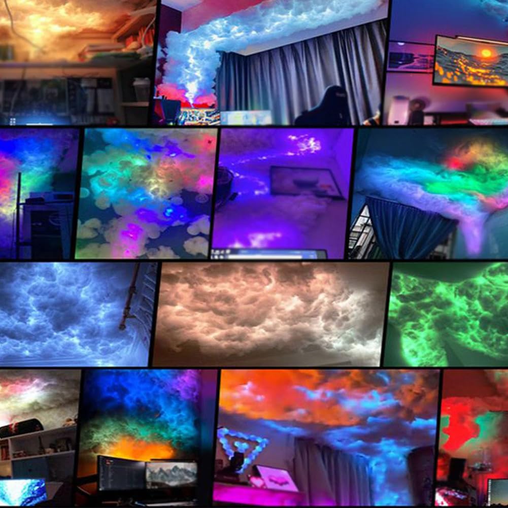 Luz LED Thunder Cloud, luces de nube de algodón 3D, lámpara de noche de nube de techo esponjosa, luz LED RGB con decoración de nube de algodón, luz nocturna de ambiente DIY para decoración de