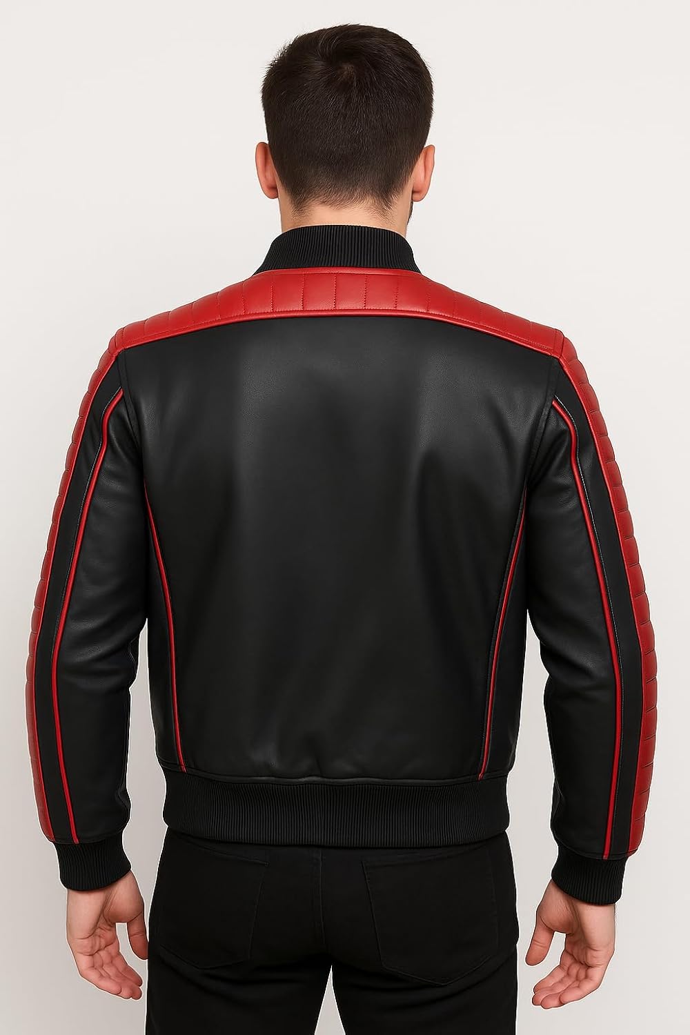 Men's Black Leather Cosplay Varsity Bomber - Real & Faux Leather Letterman Quilted Motorcycle Jacket Men