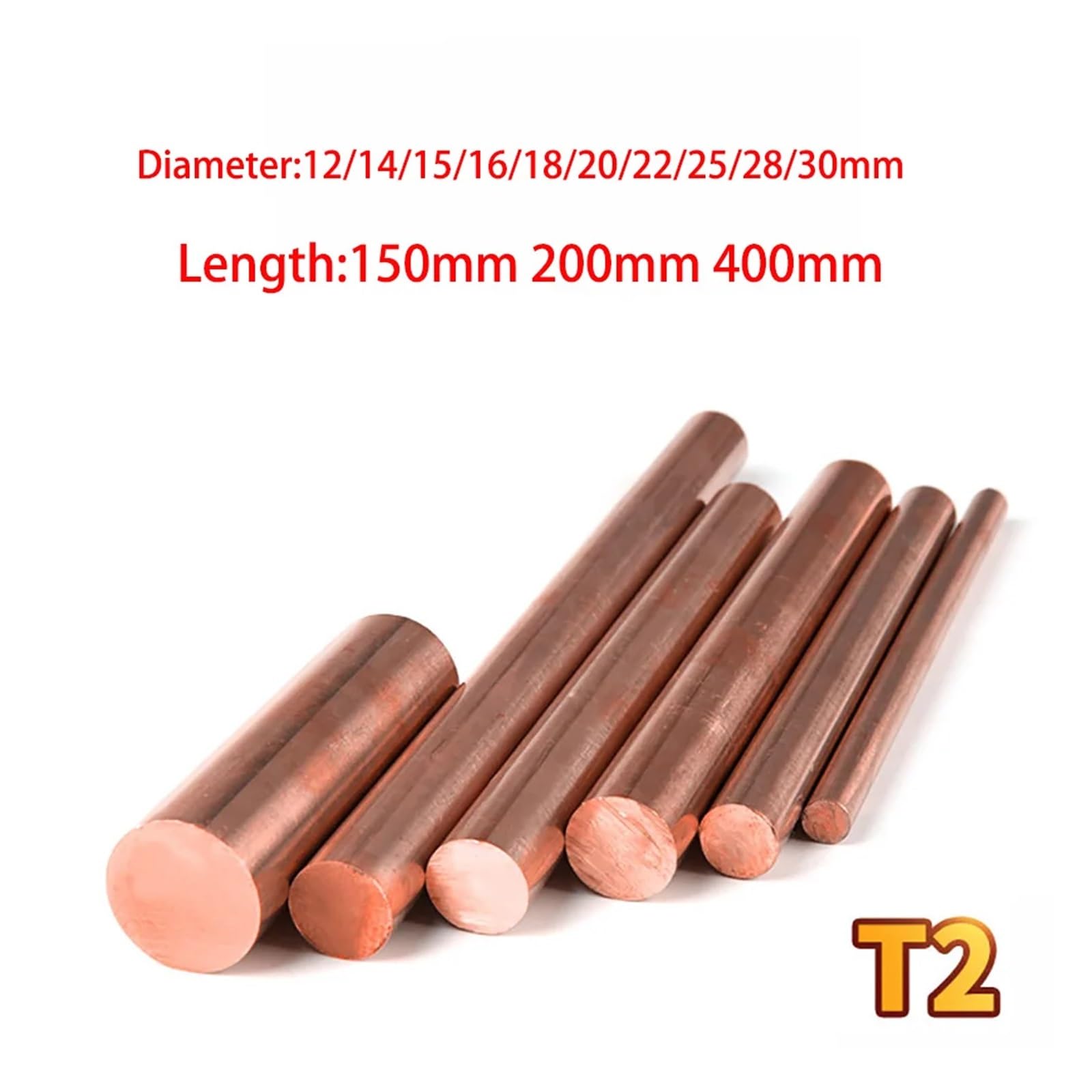 Barra di rame dia. 12, 14, 15, 16, 18, 20, 22, 25, 28, 30 mm. Barra di metallo in ottone. Lunghezza 150 mm, 250 mm, 400 mm. Scarico a matrice di rame puro solido.(400mm,Dia 12mm)
