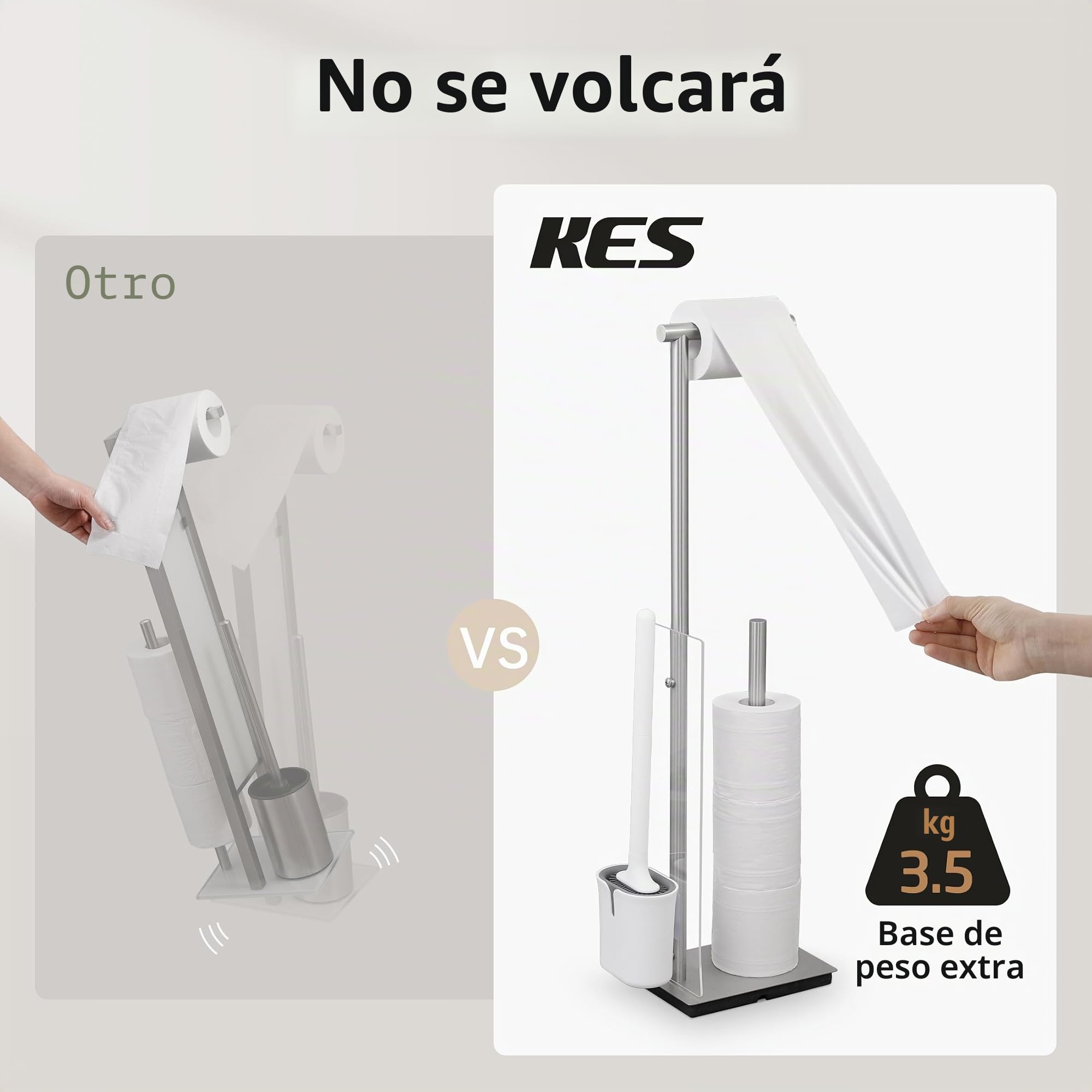 KES Portarrollos de Papel higiénico de pie con escobilla Desmontable, Soporte para Rollos de Papel higiénico de Acero Inoxidable Sus 304 Cepillado, BPH232-2