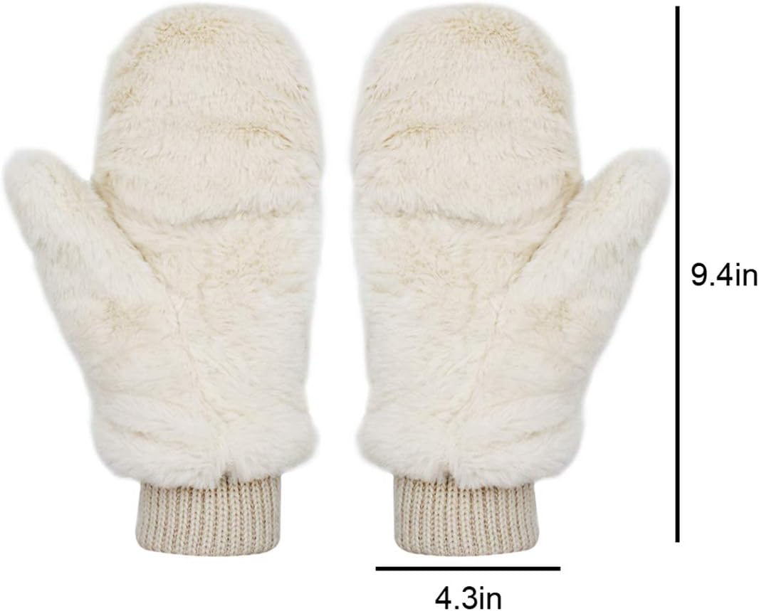 Eilova Unisex Winter Fluffy Gloves Mittens Windproof Fleece Plush Gloves with Warm Mitten Cover for Women Girls Boys - Image 3