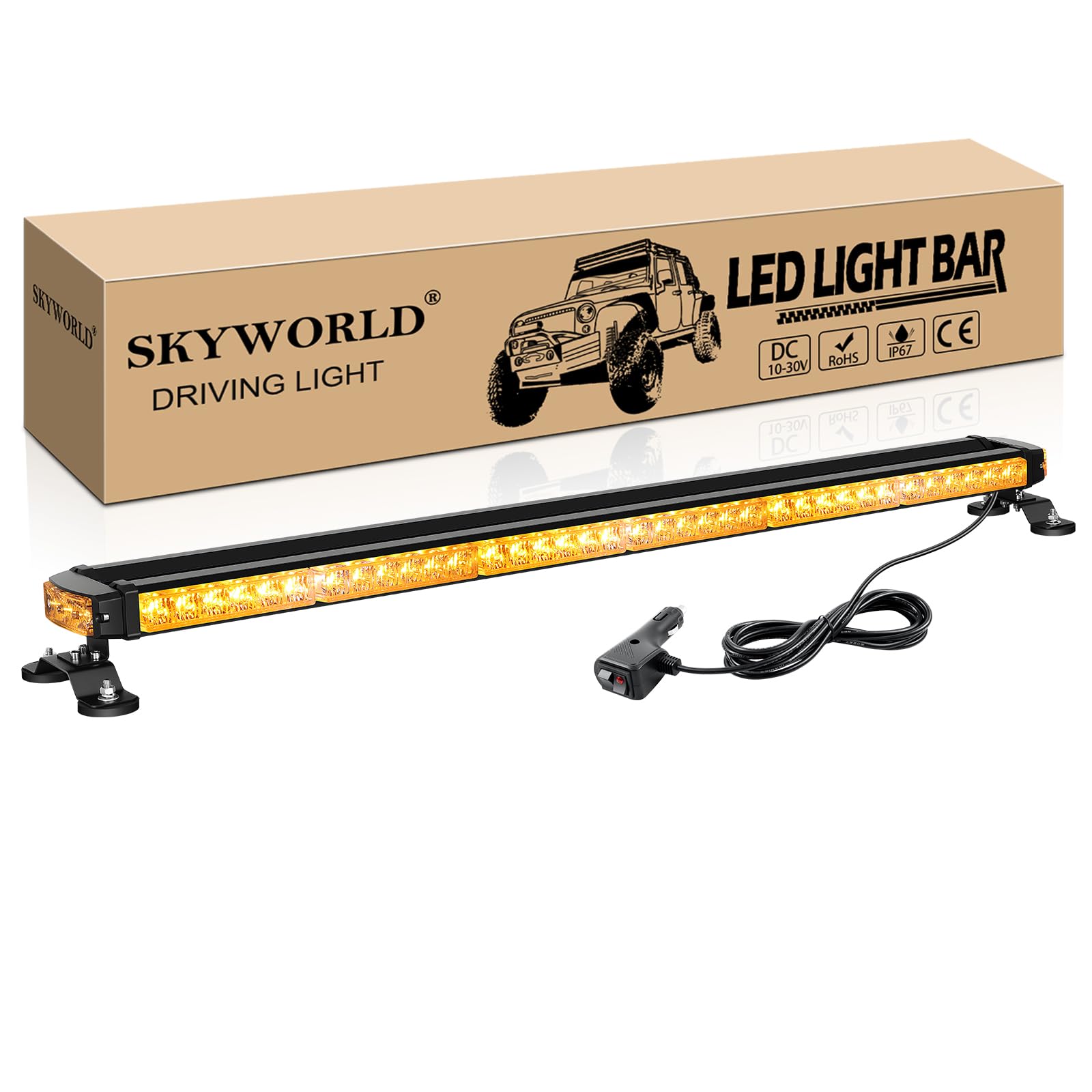 SKYWORLD Barra de luz estroboscópica, 38 Pulgadas 96 cm 78 LED doble cara, 12V 24V Luz intermitente Ámbar Beracon, Magnética Baliza Luces de Advertencia de Emergencia para vehículo coche camión