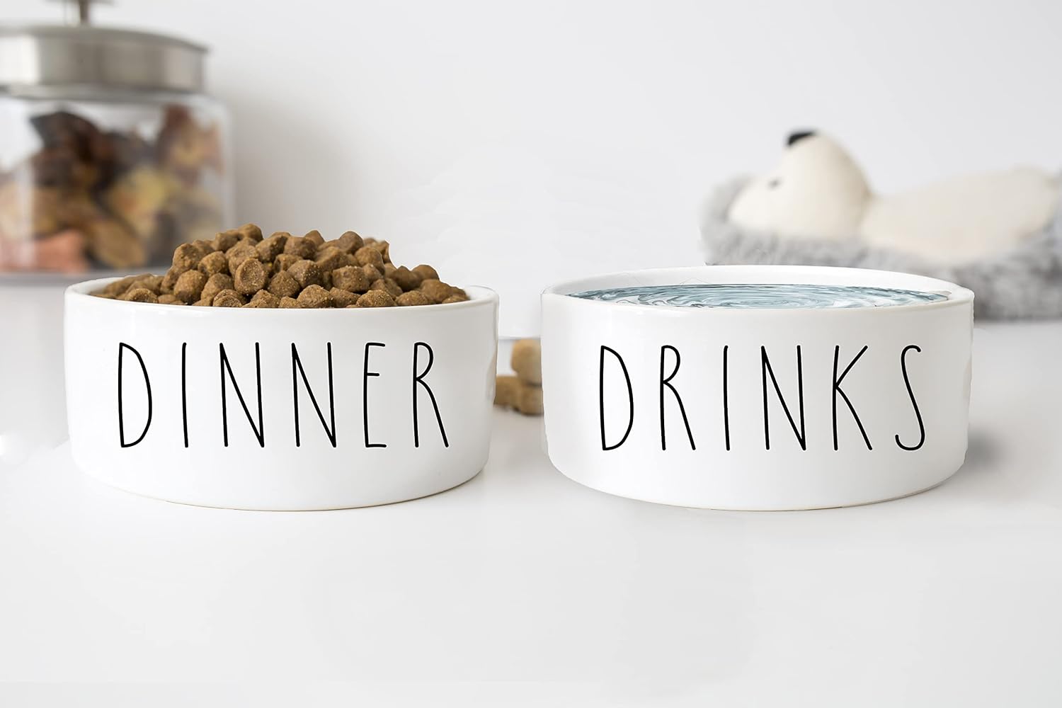 Dinner And Drinks Funny Farmhouse Ceramic Pet Food Bowls Set (Small)
