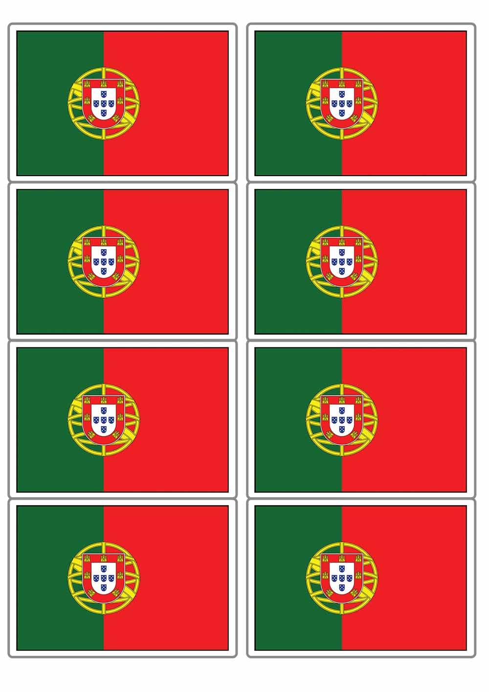 Portugal Portuguese National Flag Rectangular Matt Paper Stickers A4 Sheet of 8 (Each Sticker is 99mm x 68mm) (Rectangular)