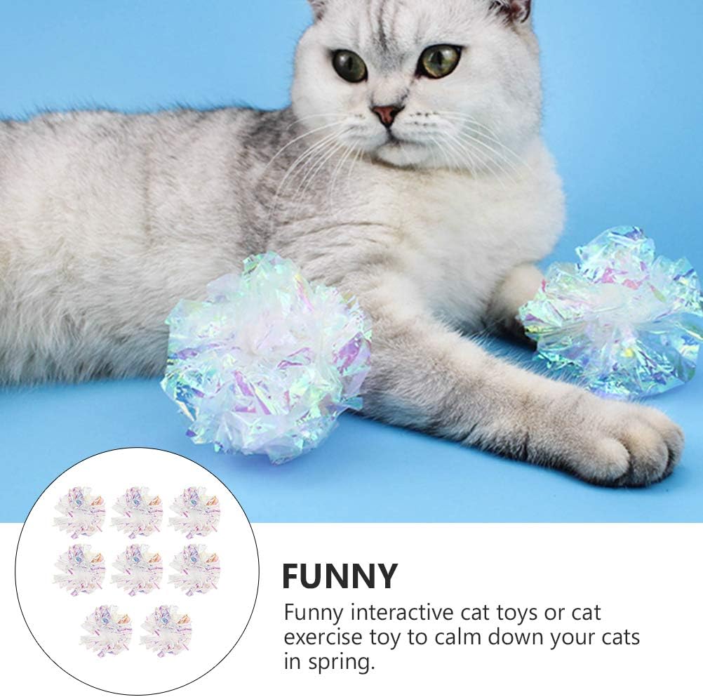 VILLCASE 8pcs Cat Crinkle Ball Sound Ball Toy Lightweight Crinkle Ball Toy (Random Color)- Pet Cat Release Pressure Toy - Image 5