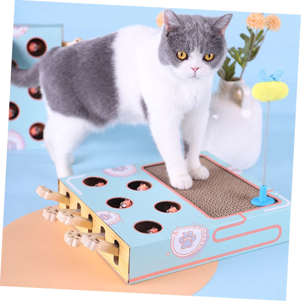 TOYANDONA Juguete para Gatos Whack-Mole Rascador para Gatos Interactivo para Entretenimiento Interiores