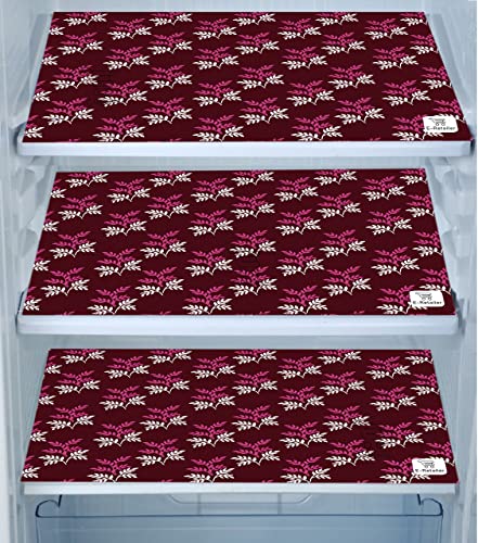 Image of Polyester 3-Layered Fridge Top Cover /Refrigerator Cover with Utility Pockets and Set of 3 Pc Fridge Mats (Color-Leaf Purple, Size-39x21 Inch)