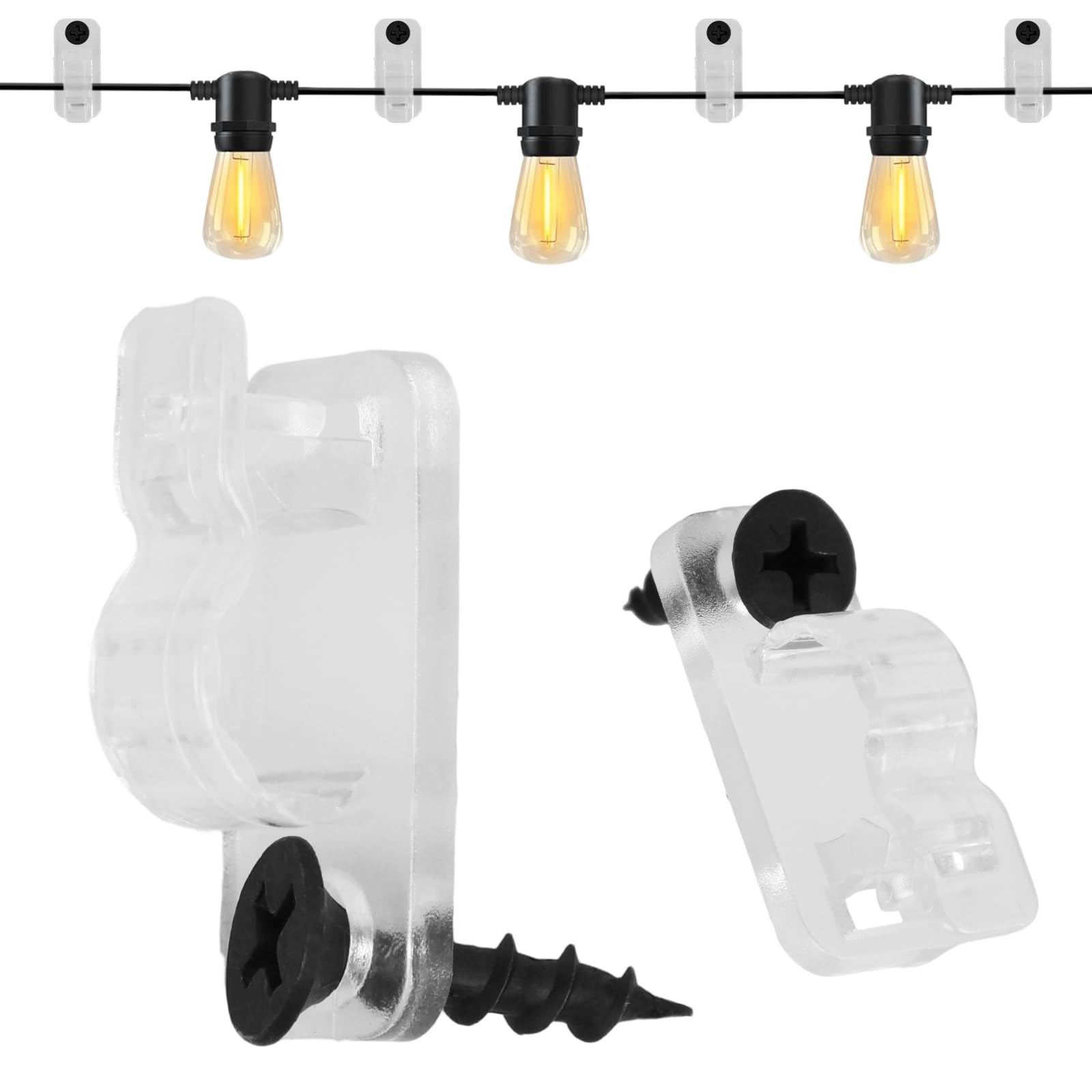 ZY-otu 60Pack Outdoor String Light Clips Screw-in Hooks, Weatherproof Cable Hangers for Patio, Fence & Wall - Easy Installation for Fairy Lights, Christmas & Holiday Decorations