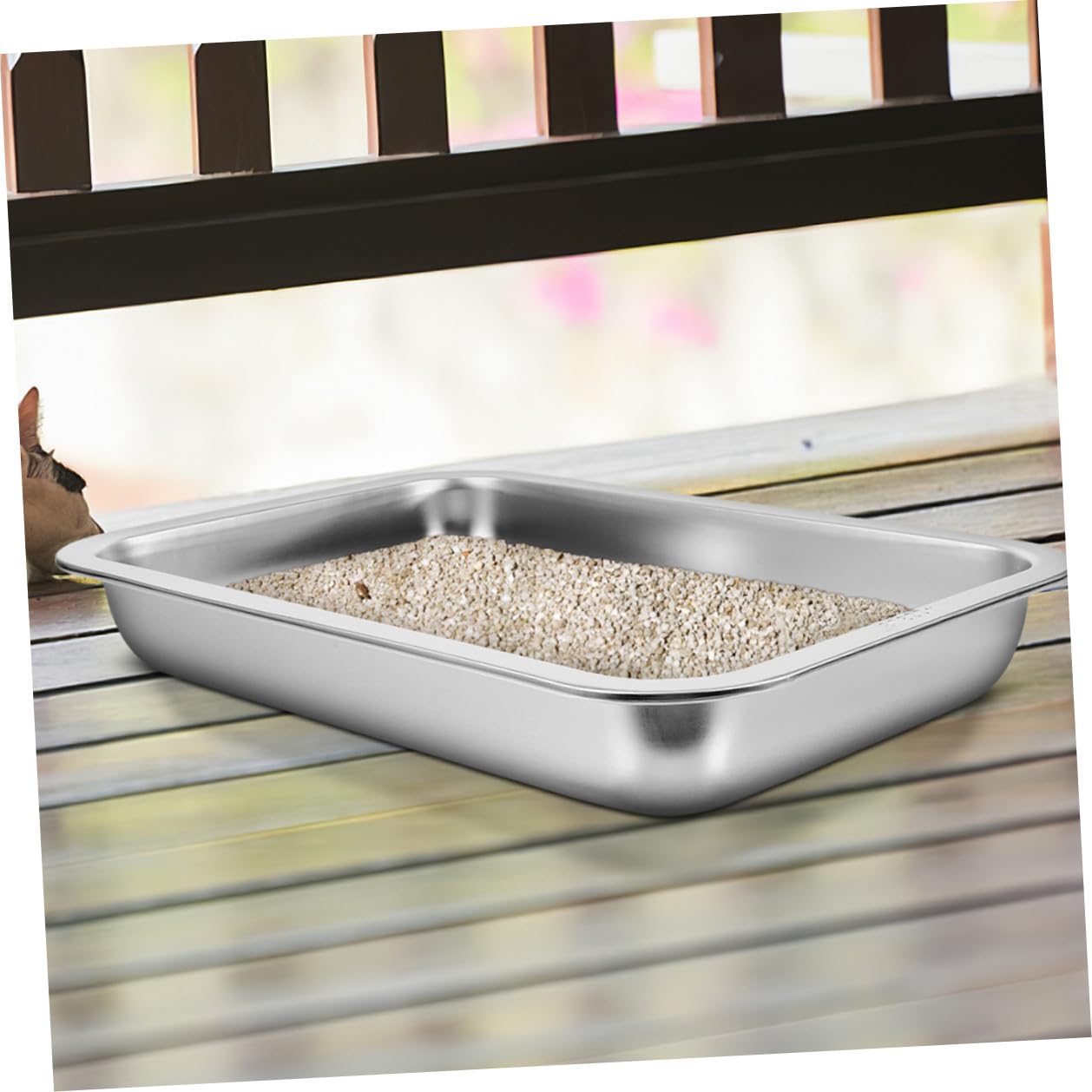 Luxshiny Lettiera per Gatti in Acciaio Inox 304 Aperta, Grande Capacità 2 Pezzi, Toilette per Gattini Resistente senza Perforazioni, per Uso Domestico e Viaggi