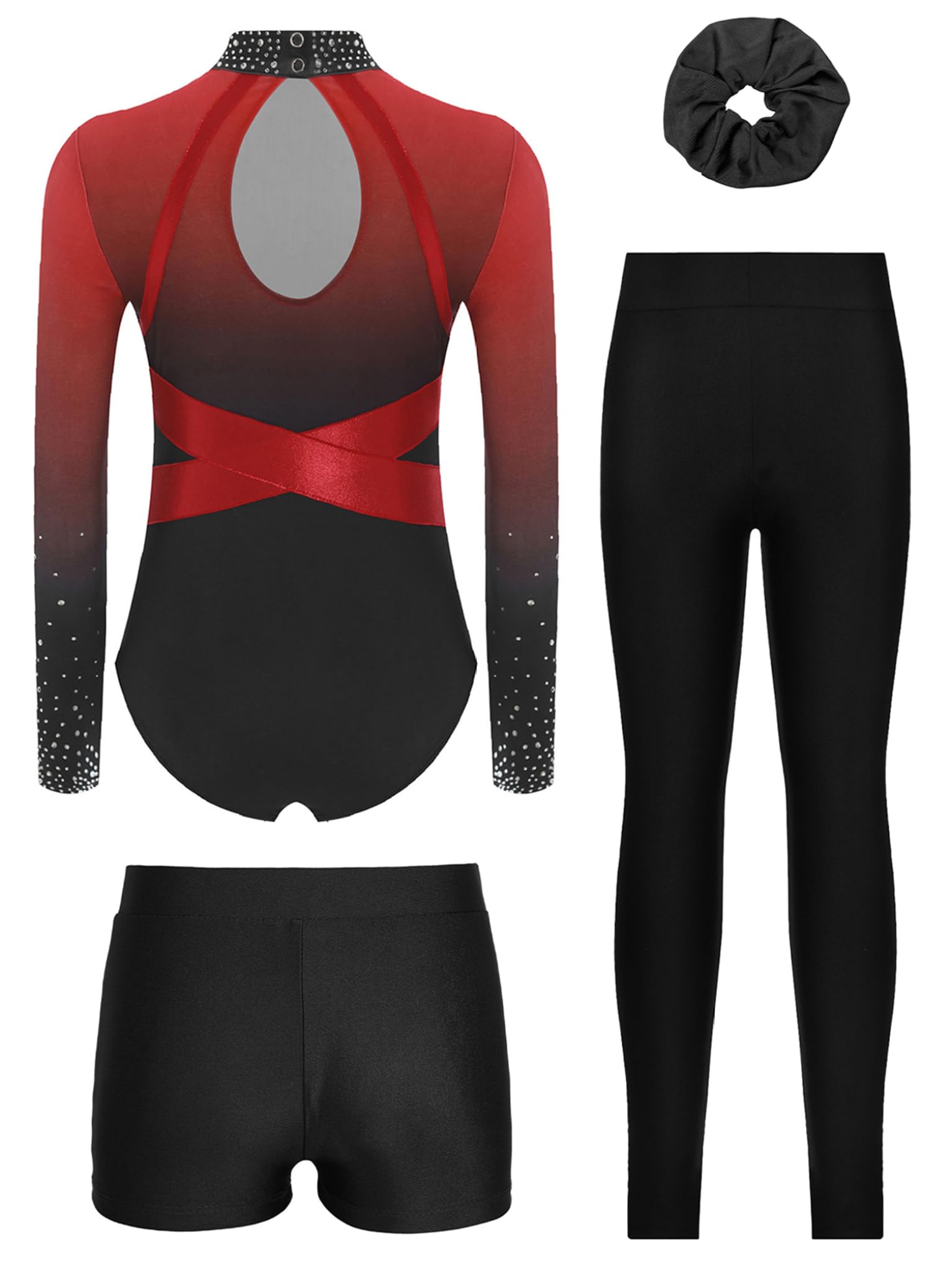 Mufeng 4 Stück Mädchen Turnanzug Glitzer Gymnastikanzug Langarm Gymnastik Leotard Tanzanzug Wettbewerb Tanzkostüm