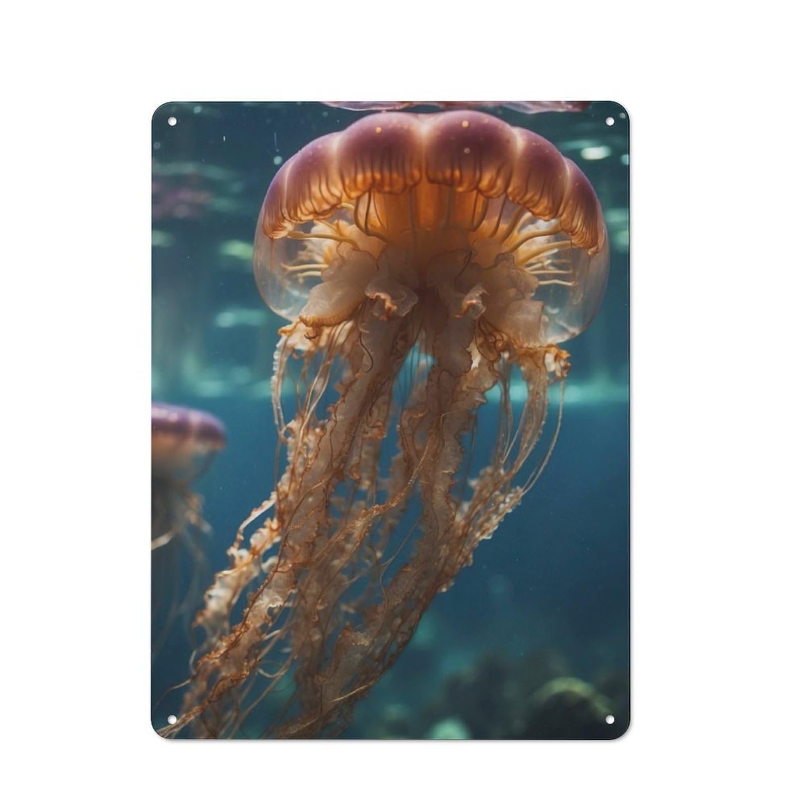 Junmoney Jellyfish Underwater Shed Style Metal Wall Decor 40X30cm, Tin Sign For Conservatory, Home Bar Or Utility Room
