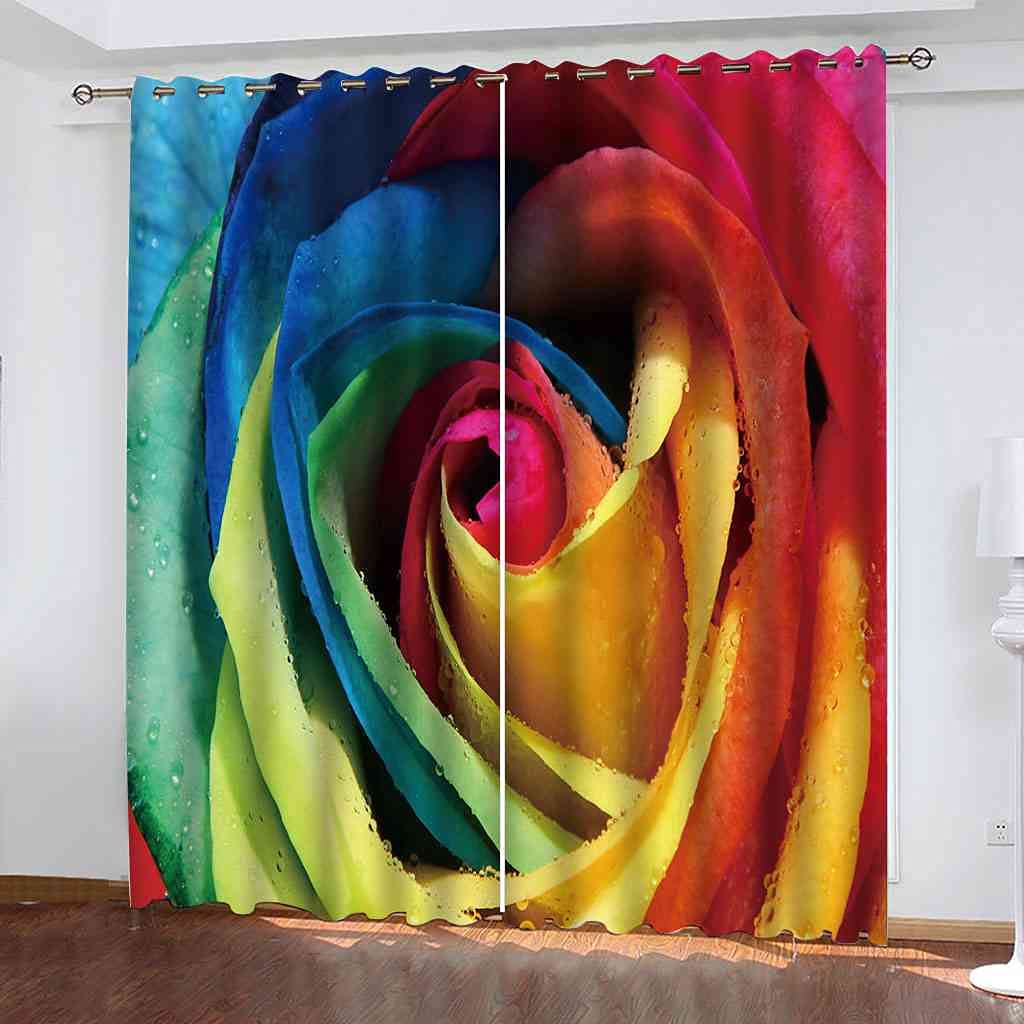 Rideaux occultants fleurs roses 3D en lot de 2 pour salon moderne