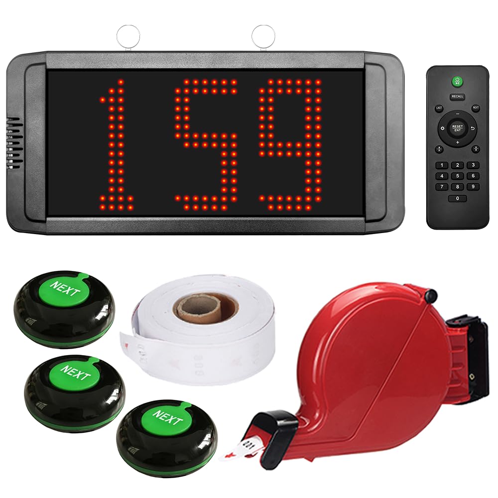 Kit Eliminacode Digitale Completo (000-999) | Chiamta Numeri Fila 3 Cifre per Coda | Display +Telecomando +Chiocciola +1 Rotolo +3 Pulsanti | Per Negozio,Supermercato,Banco,Gastronomie,Ambulatoro